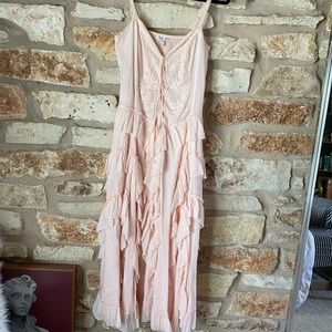 Venus long dress with ruffle accents